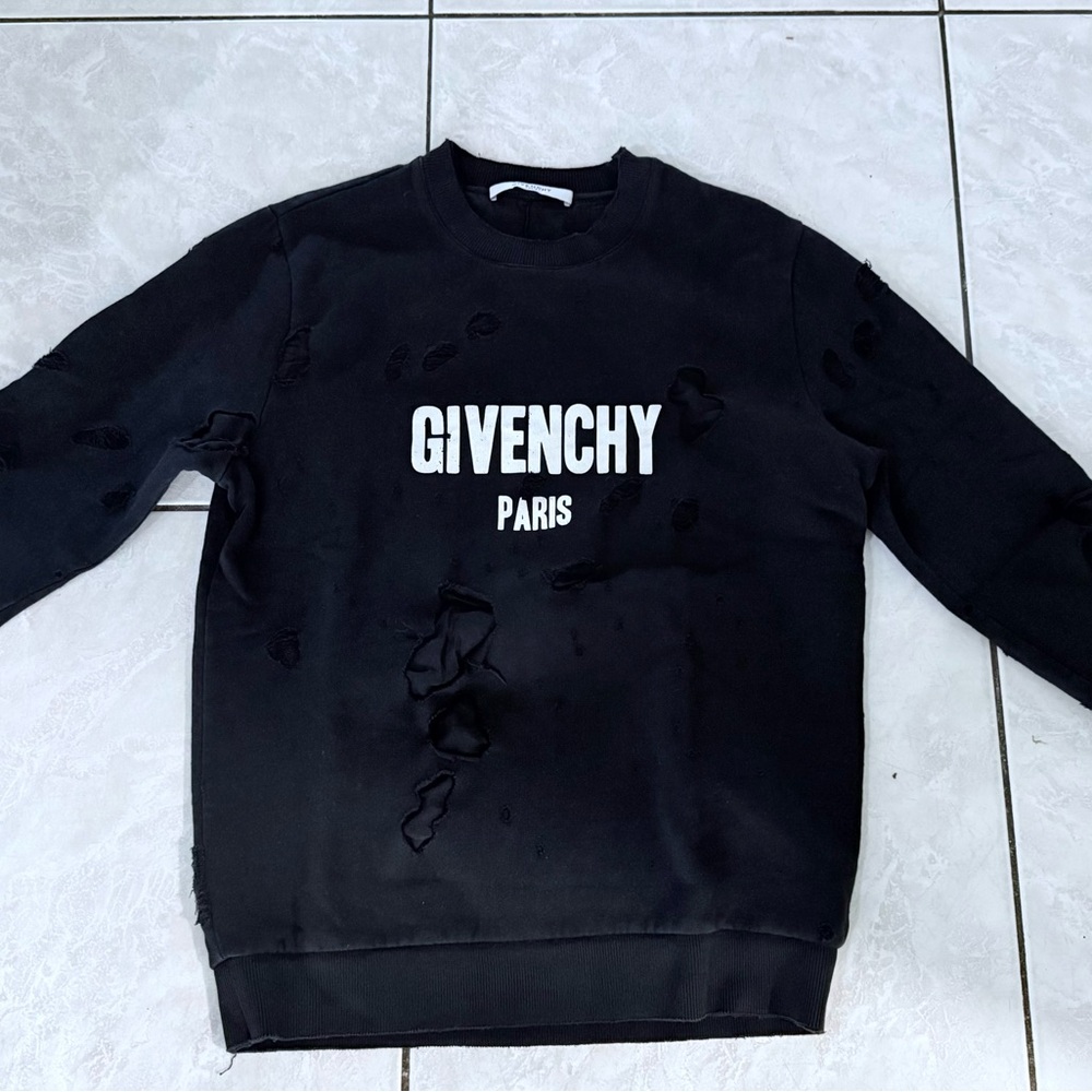 Givenchy Distressed Black Sweatshirt with White Logo